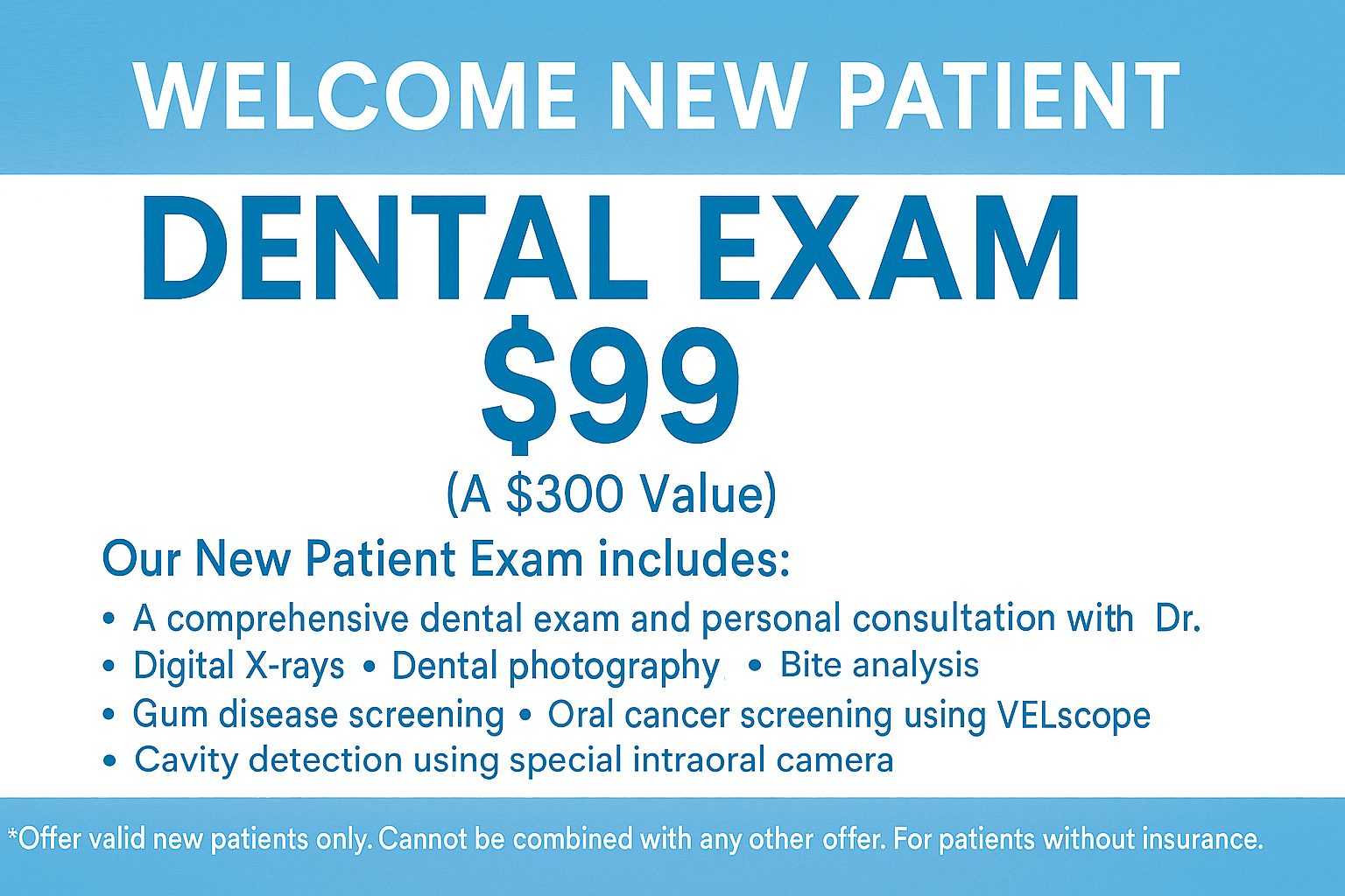 Best dentist in Folsom CA offering comprehensive new patient dental exam including X-rays, oral cancer screening, and consultation with Dr. K at Renaissance Family and Cosmetic Dentistry.